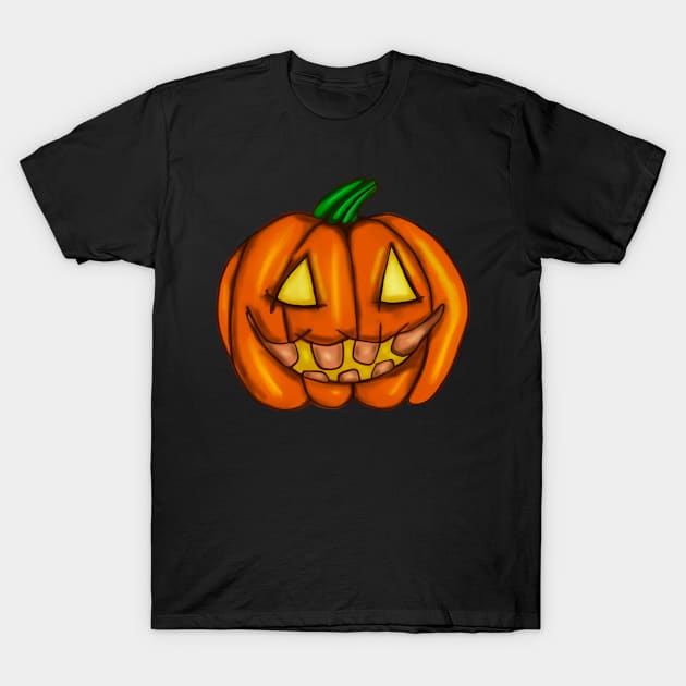 Halloween Pumpkin with no Nose T-Shirt by wildjellybeans